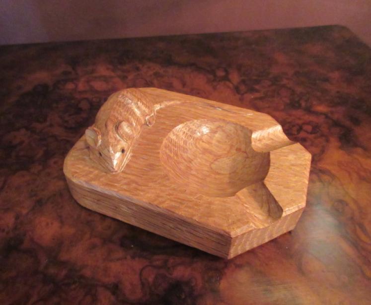 Mouseman Adzed Oak Ash Tray - Image 1