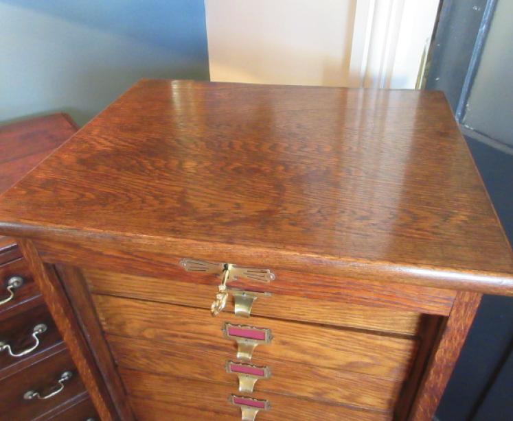 Antique Polished Oak Tambour Front Filing Cabinet - Image 2