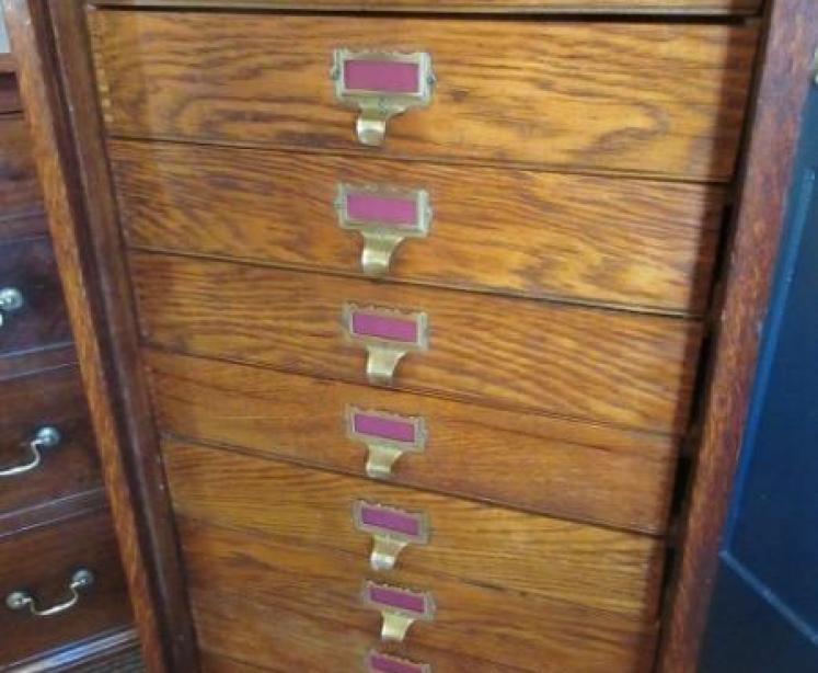 Antique Polished Oak Tambour Front Filing Cabinet - Image 3