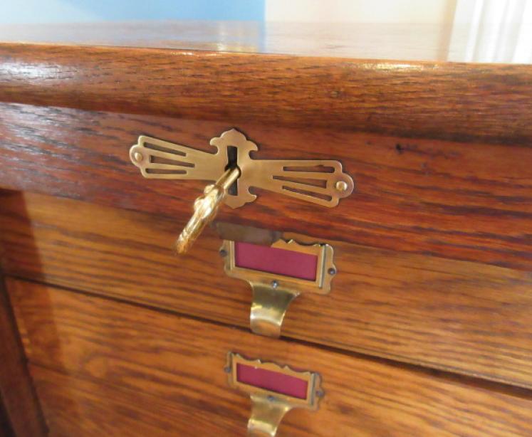 Antique Polished Oak Tambour Front Filing Cabinet - Image 4