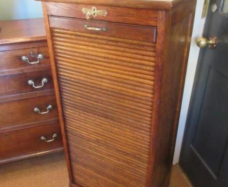 Antique Polished Oak Tambour Front Filing Cabinet - Image 5
