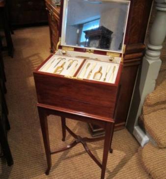 Superb Edwardian Inlaid Dressing Case on Stand