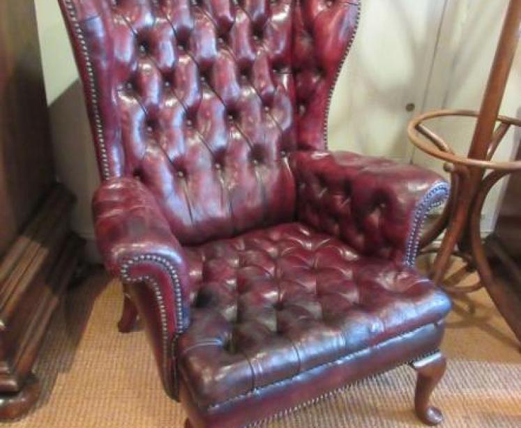 Antique Leather Chesterfield Wing Armchair - Image 1