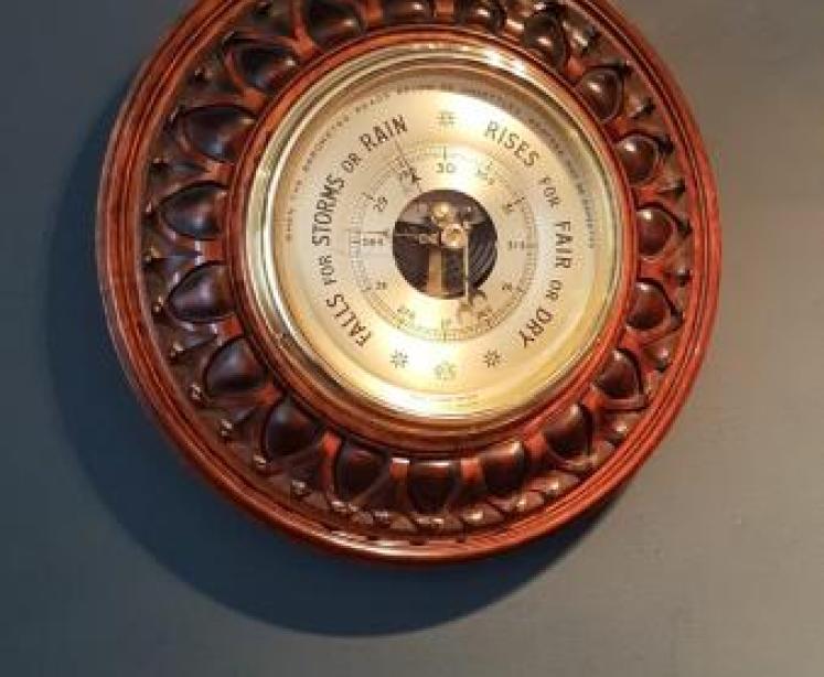 Superb Victorian Carved Mahogany Wheel Barometer - Image 5
