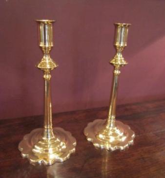 Original Pair of George III Brass Seamed Candlesticks