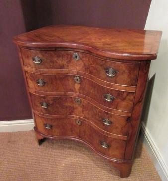 Antique Figured Walnut Serpentine Chest of Drawers