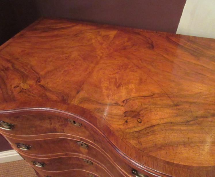 Antique Figured Walnut Serpentine Chest of Drawers - Image 2