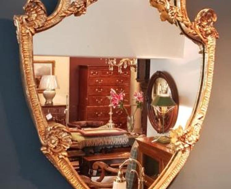 Antique Plaster Gilt Shield Shaped Mirror - Image 1