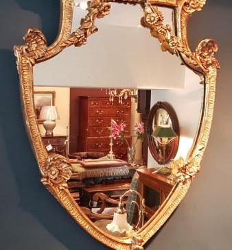 Antique Plaster Gilt Shield Shaped Mirror