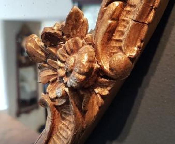 Antique Plaster Gilt Shield Shaped Mirror - Image 5