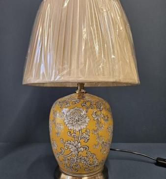 Imperial Yellow Porcelain Lamp and Silk Effect Shade