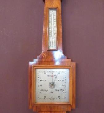 Superb Art Deco Figured Walnut Inlaid Banjo Barometer