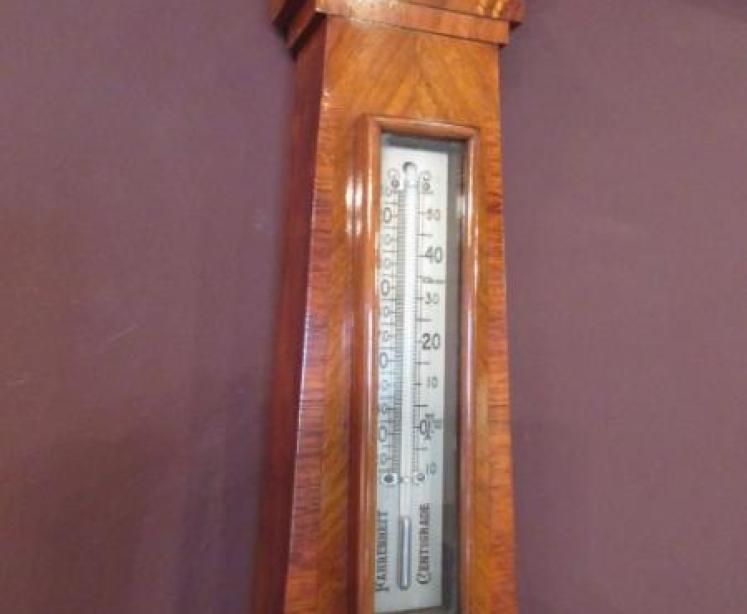 Superb Art Deco Figured Walnut Inlaid Banjo Barometer - Image 2