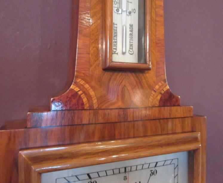Superb Art Deco Figured Walnut Inlaid Banjo Barometer - Image 3