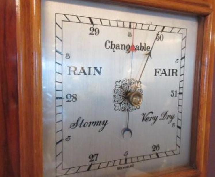 Superb Art Deco Figured Walnut Inlaid Banjo Barometer - Image 5