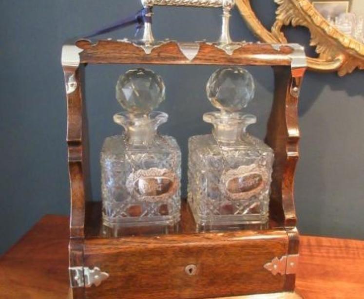 Superior Victorian Oak & Silvered Two Bottle Tantalus - Image 1