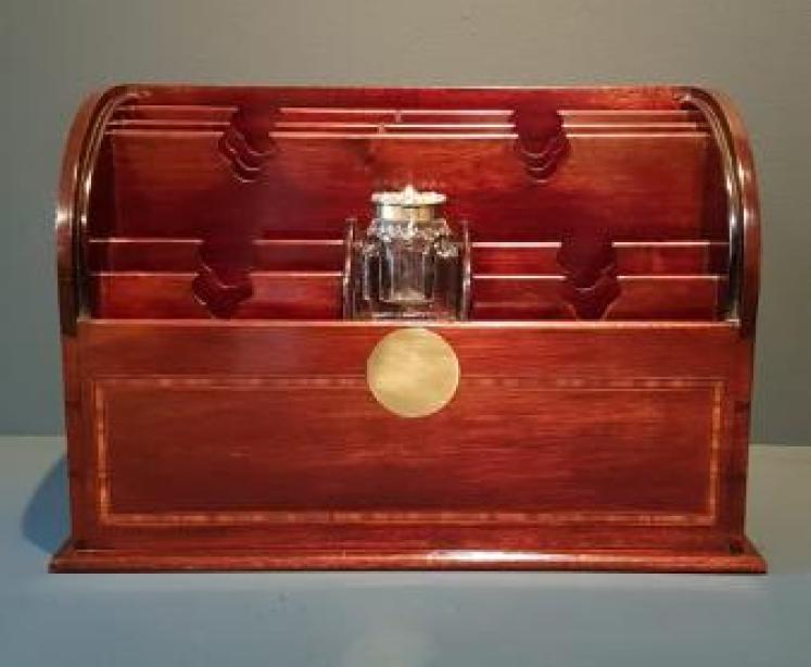 Late Victorian Inlaid Letter Rack & Inkwell - Image 1