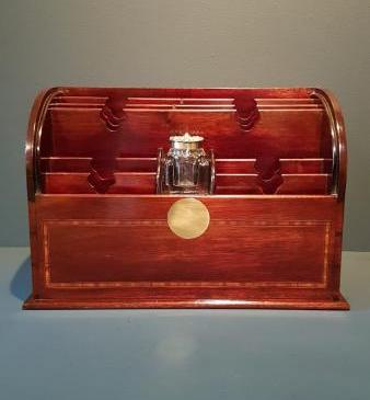 Late Victorian Inlaid Letter Rack & Inkwell