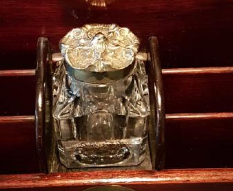 Late Victorian Inlaid Letter Rack & Inkwell - Image 4