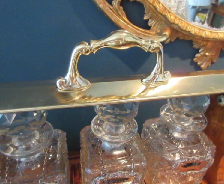 Late Victorian Polished Oak Three Bottle Tantalus - Image 2