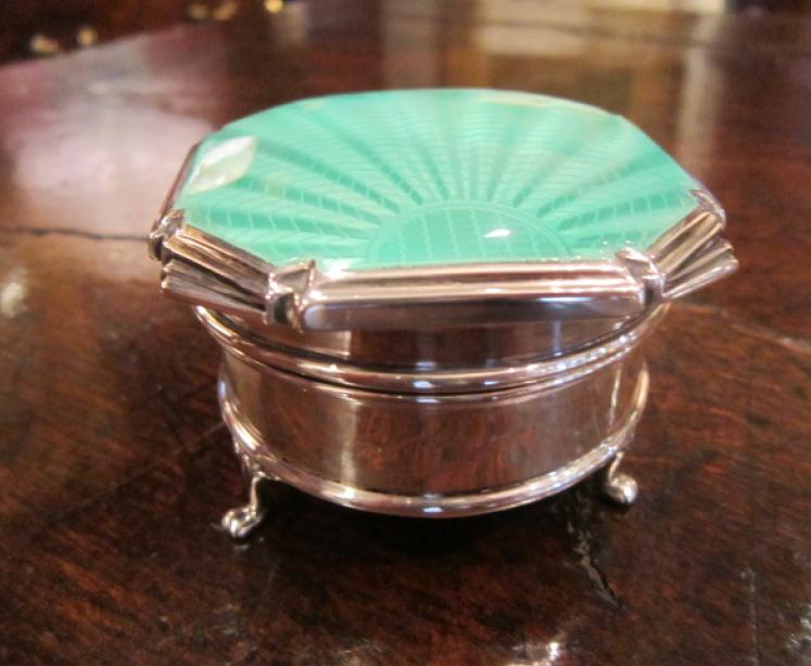 Superb Art Deco Silver & Guilloche Enamel Ring Box - Image 1