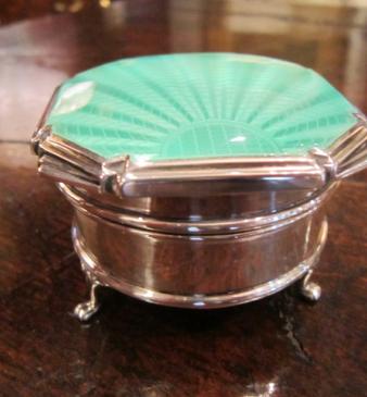 Superb Art Deco Silver & Guilloche Enamel Ring Box