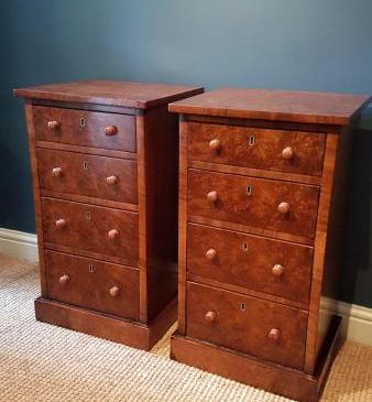 Pair of Matching Victorian Burr Walnut Bedside Cabinets