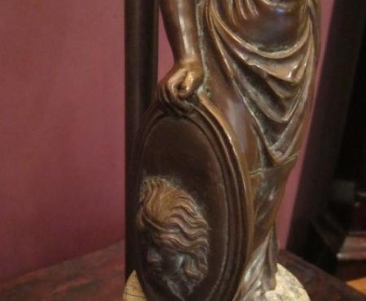 Heavy Quality 1930's Bronze Table Lamp & Shade - Image 3