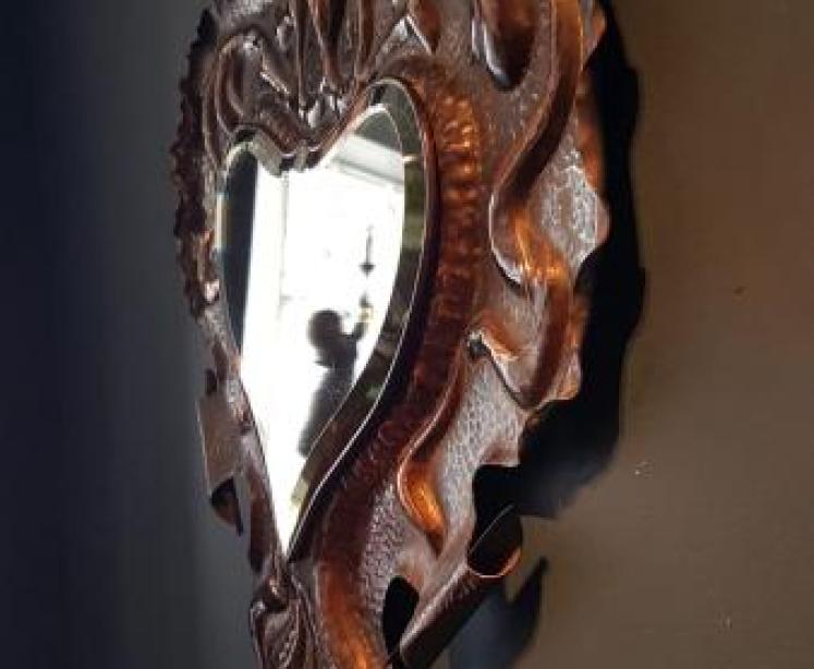 Arts and Crafts Copper Heart Shaped Mirror - Image 2