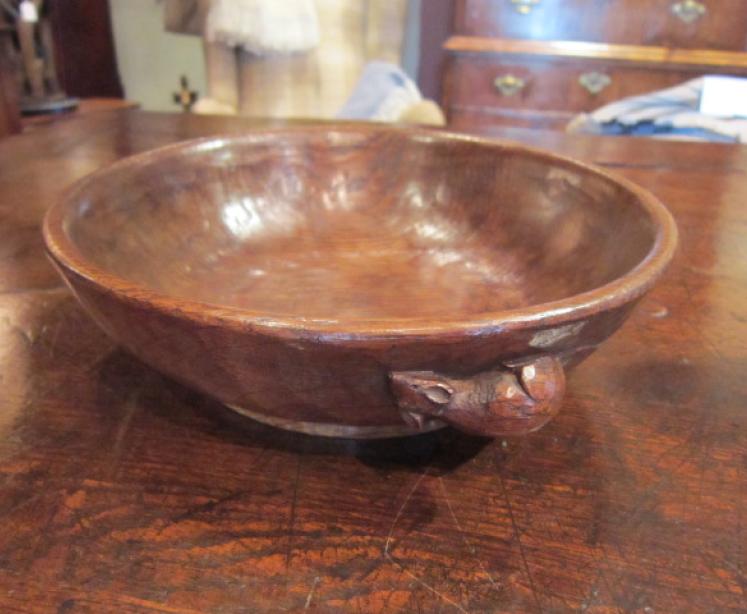 Early Mouseman Adzed Oak Fruit Bowl - Image 1
