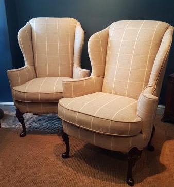 Superb Matching Pair of Wing Back Arm Chairs