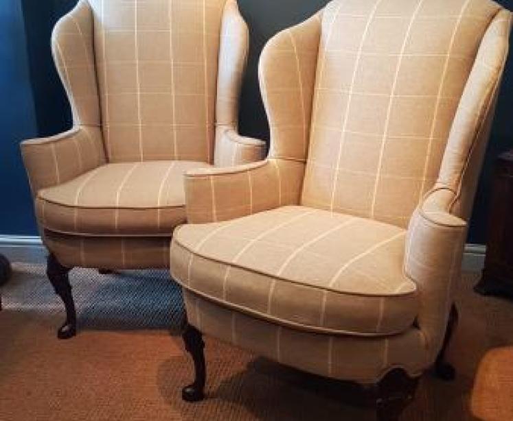 Superb Matching Pair of Wing Back Arm Chairs - Image 1