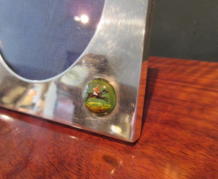 Antique Silver & Enamel Hunting Scene Photo Frame - Image 3