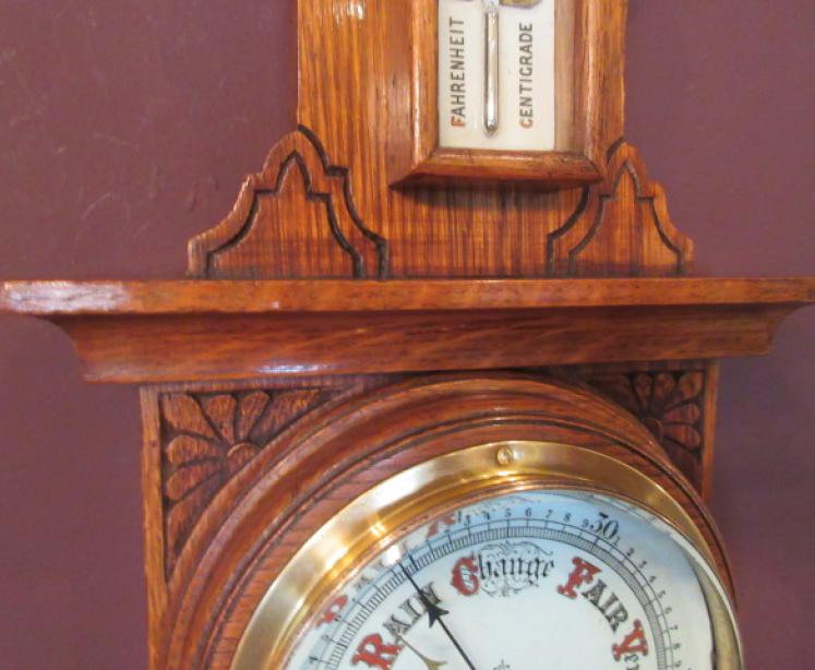 Small Antique Carved Oak Banjo Barometer - Image 4