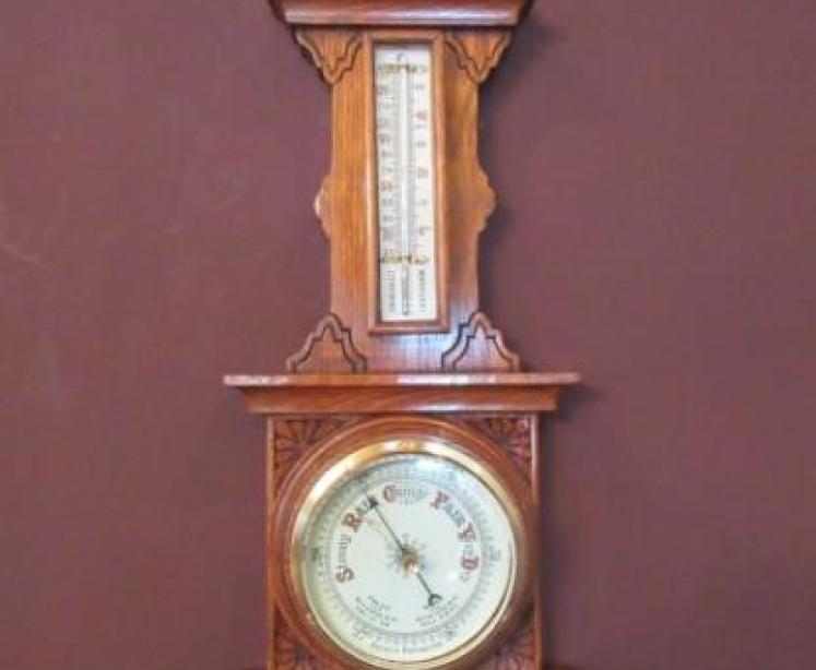 Small Antique Carved Oak Banjo Barometer - Image 7