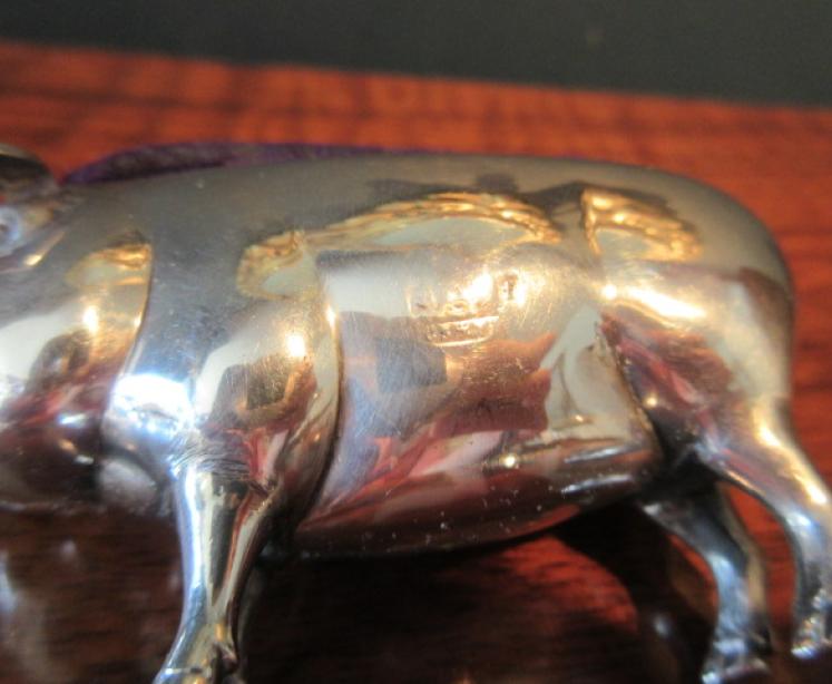 Large Antique Solid Silver Pig Pin Cushion - Image 3