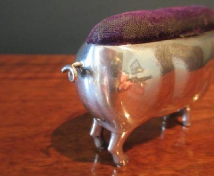 Large Antique Solid Silver Pig Pin Cushion - Image 4