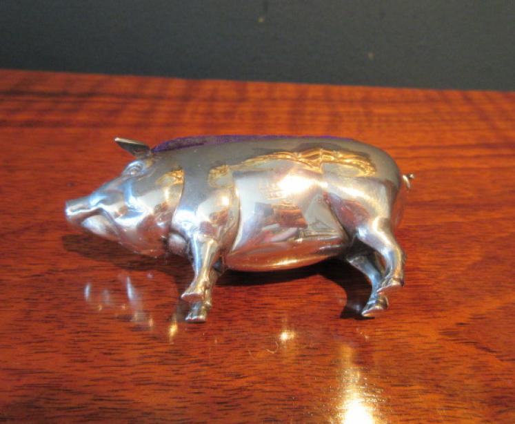 Large Antique Solid Silver Pig Pin Cushion - Image 6