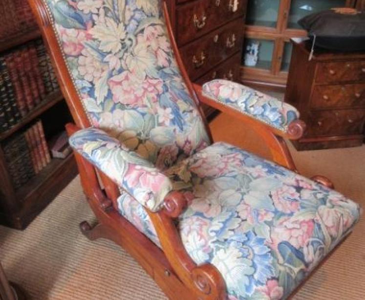 Mid Victorian Walnut Upholstered Reclining Armchair - Image 2