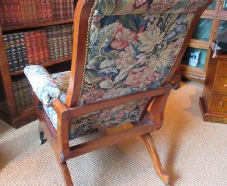 Mid Victorian Walnut Upholstered Reclining Armchair - Image 6