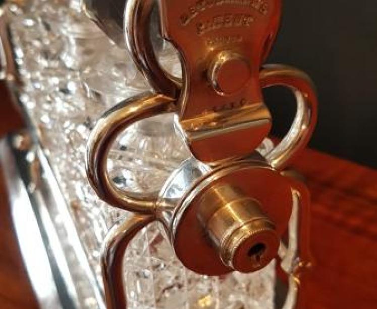 Victorian Silver Plate and Cut Crystal Three Bottle Tantalus - Image 2