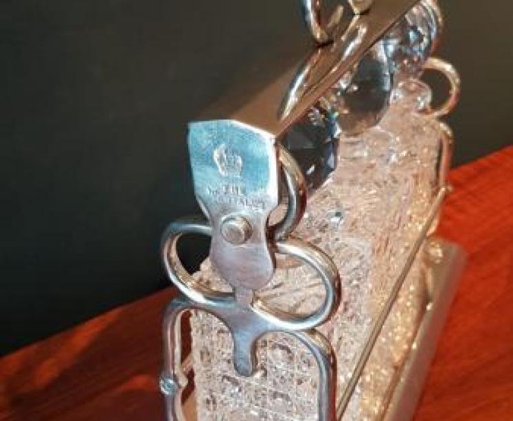Victorian Silver Plate and Cut Crystal Three Bottle Tantalus - Image 3