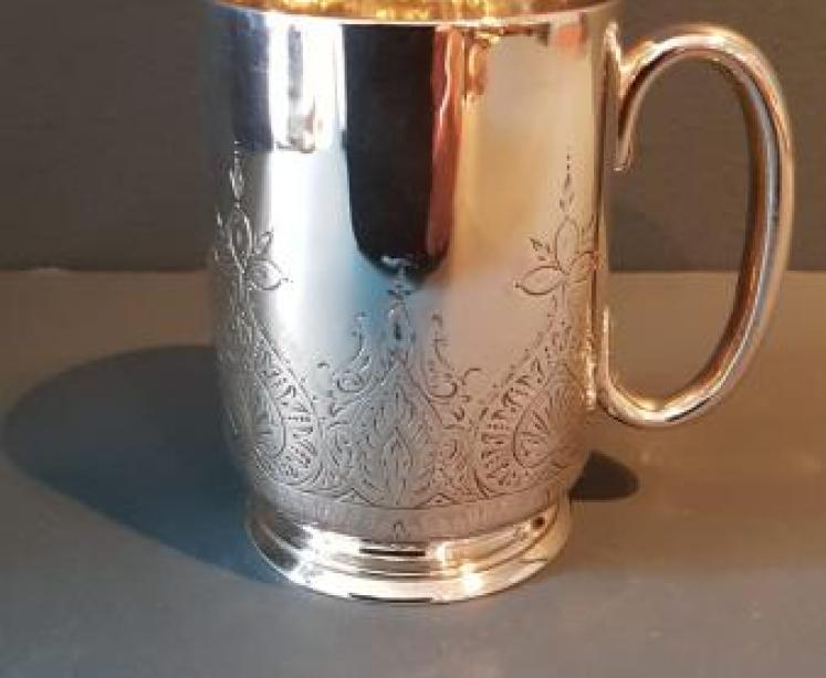 Victorian Engraved Silver Christening Mug - Image 1