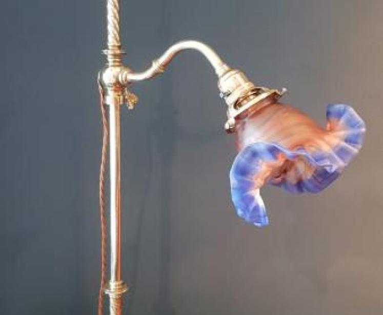 Superb Edwardian Cast Brass Table Lamp and Shade - Image 1