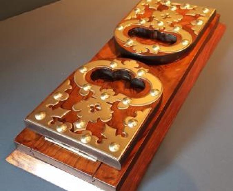 Victorian Walnut Brass Trimmed Book Slide - Image 1