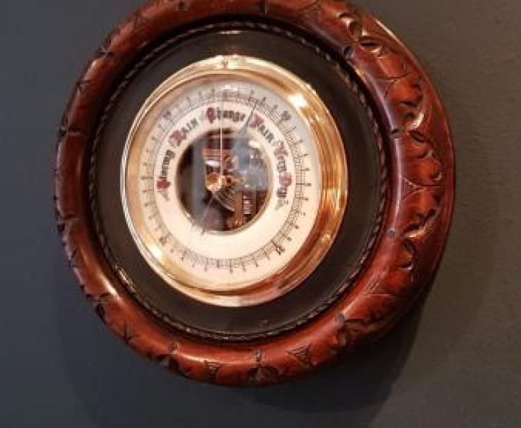 Quality Victorian Carved Mahogany Aneroid Barometer - Image 2
