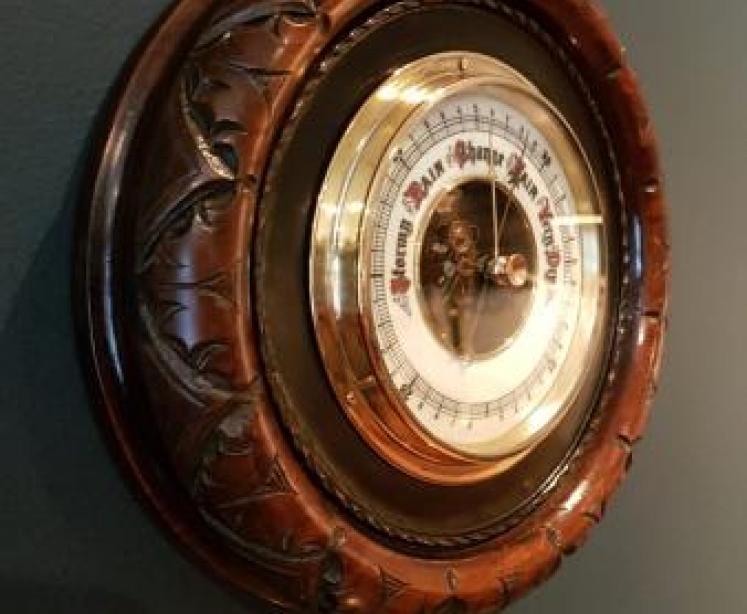 Quality Victorian Carved Mahogany Aneroid Barometer - Image 6