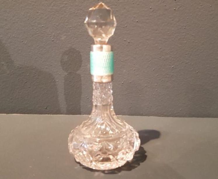 Cut Crystal Scent Bottle with Silver and Enamel Collar - Image 1