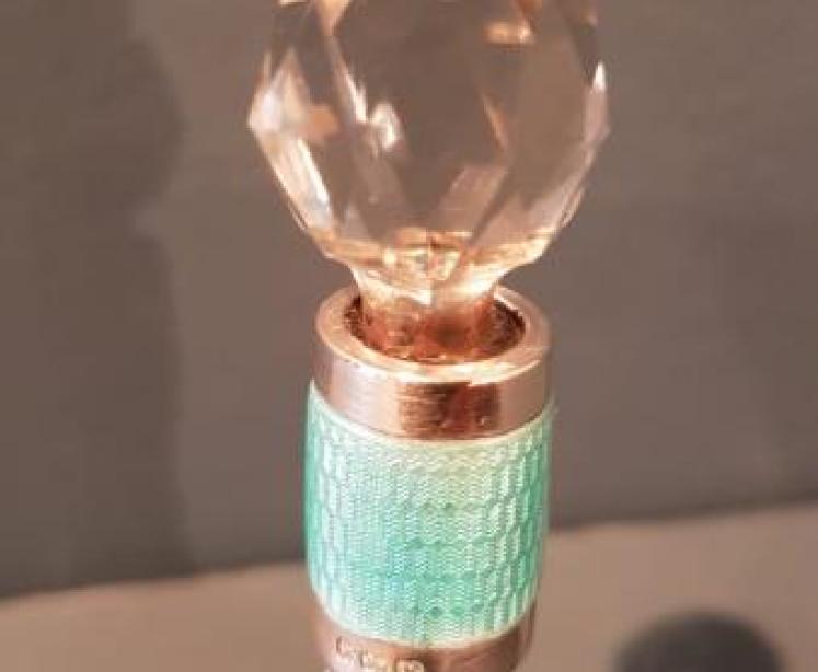 Cut Crystal Scent Bottle with Silver and Enamel Collar - Image 2