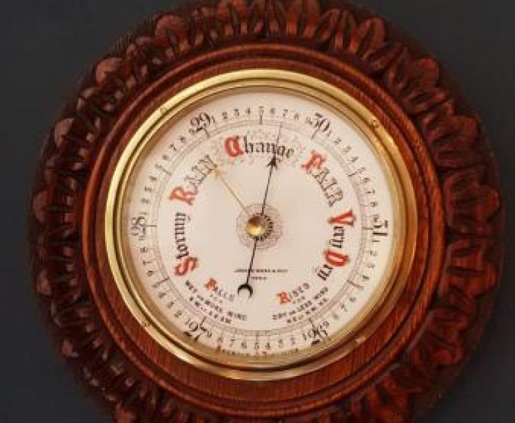 Superb Victorian Carved Oak Android Barometer - Image 1